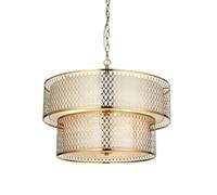Luminosa Lighting Luminosa Cordero Cylindrical Pendant Ceiling Light Gold Effect Plate, White Fabric & Frosted Glass 6X E27