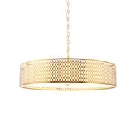 Luminosa Lighting Luminosa Cordero Cylindrical Pendant Ceiling Light Gold Effect Plate, White Fabric & Frosted Glass 5X E27