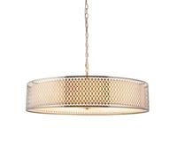 Luminosa Lighting Luminosa Cordero Cylindrical Pendant Ceiling Light Satin Nickel Plate, White Fabric & Frosted Glass 5X E27