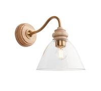 Luminosa Lighting Luminosa Cotswold Dome Wall Lamp Natural Ash, Brushed Aged Brass Plate, Clear Glass , 1X E14