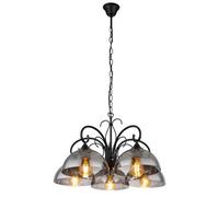 Luminosa Lighting Luminosa Cottage Multi Arm Pendant Ceiling Light Matt Black Smoke Glass Shade 5X E27