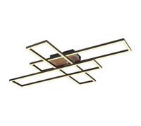 Globo Dakari LED ceiling lamp, length 80 cm, black/wood, 3-bulb