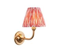 Luminosa Lighting Luminosa Dome Arc Brushed Aged Brass Plate Wall Light With Coral Pink Fabric Ikat Shade 16Cm B22