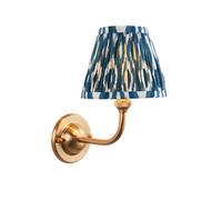 Luminosa Lighting Luminosa Dome Arc Brushed Aged Brass Plate Wall Light With Marlin Blue Fabric Ikat Shade 16Cm B22