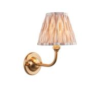 Luminosa Lighting Luminosa Dome Arc Brushed Aged Brass Plate Wall Light With Neutral Print Fabric Ikat Shade 16Cm B22