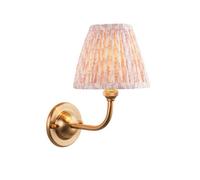 Luminosa Lighting Luminosa Dome Arc Brushed Aged Brass Plate Wall Light With Peachy Keen Fabric Leaf Shade 16Cm B22