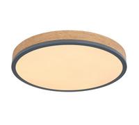 Globo Doro LED ceiling lamp, Ø 45 cm, dark graphite/wood, wood, 830