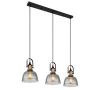 Luminosa Lighting Luminosa Dorothea Bar Pendant Ceiling Light Black Glass Shade 3X E27