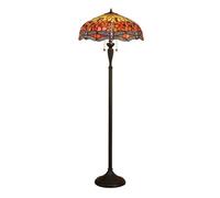 Luminosa Lighting Luminosa Dragonfly 2 Light Floor Lamp Dark Bronze, Red, Tiffany Style Glass, E27