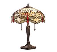 Luminosa Lighting Luminosa Dragonfly 2 Light Medium Table Lamp Dark Bronze, Beige, Tiffany Style Glass, E27