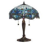 Luminosa Lighting Luminosa Dragonfly 2 Light Medium Table Lamp Dark Bronze, Blue, Tiffany Style Glass, E27