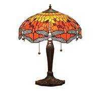 Luminosa Lighting Luminosa Dragonfly 2 Light Medium Table Lamp Dark Bronze, Yellow, Tiffany Style Glass, E27