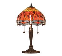 Luminosa Lighting Luminosa Dragonfly 2 Light Small Table Lamp Dark Bronze, Red, Tiffany Style Glass, E27
