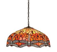 Luminosa Lighting Luminosa Dragonfly Tiffany 3 Light Large Ceiling Pendant Bronze, Red