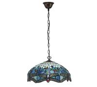 Luminosa Lighting Luminosa Dragonfly Tiffany 3 Light Medium Ceiling Pendant Bronze, Blue