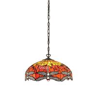 Luminosa Lighting Luminosa Dragonfly Tiffany 3 Light Medium Ceiling Pendant Bronze, Red