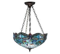 Luminosa Lighting Luminosa Dragonfly Tiffany 3 Light Medium Inverted Ceiling Pendant Bronze, Blue