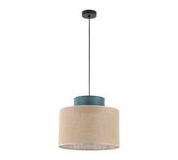 TK Lighting Duo pendant light, jute shade, petrol/natural brown, Ø 38 cm