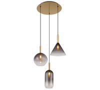 Luminosa Lighting Luminosa Elisabeth Cluster Pendant Ceiling Light Brass-Coloured Smoke Glass Shade 3X G9