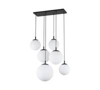 TK Lighting Esme pendant light, opal glass, 6-bulb, rectangular