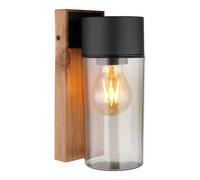 Luminosa Lighting Luminosa Etsi Outdoor Wall Lantern Wood Look Dark Ip44 Smoke Glass Shade 1X E27