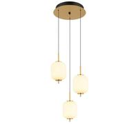 Luminosa Lighting Luminosa Ewald Cluster Pendant Ceiling Light Brass-Coloured Opal Glass Shade 3X Led 3000K