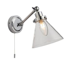 Luminosa Lighting Luminosa Faraday Bathroom Adjustable Dome Wall Light With Pull Cord Chrome Glass Shade