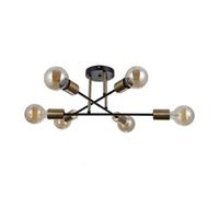 Luminosa Lighting Luminosa Formio Multi Arm Semi Flush Ceiling Lamp Matt Black, Honey Brass 6Xe27
