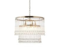 Luminosa Lighting Luminosa Genevieve Pendant Ceiling Light Antique Brass Plate & Clear Crystal Glass 5X E14
