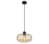 Luminosa Lighting Luminosa Giuseppe Dome Pendant Ceiling Light Matt Black Amber Glass Shade 1X E27