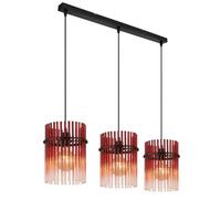 Luminosa Lighting Luminosa Gorley Bar Pendant Ceiling Light Matt Black Blackberry Glass Shade 3X E27