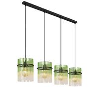 Luminosa Lighting Luminosa Gorley Bar Pendant Ceiling Light Matt Black Green Glass Shade 4X E27