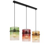 Luminosa Lighting Luminosa Gorley Bar Pendant Ceiling Light Matt Black Rods Multicolour Glass Shade 3X E27