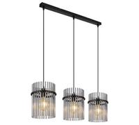 Globo Gorley pendant light, length 80 cm, smoke grey, 3-bulb, glass