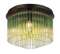 Luminosa Lighting Luminosa Gorley Ceiling Light Matt Black Green Glass Shade 5X E14