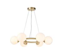 Merano Grosseto 6 light White Gloss Glass Satin Brass Plate Ceiling Light - Size: 59.5 x 59.5 x 162cm - Brown - Wilko