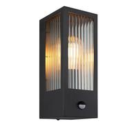 Luminosa Lighting Luminosa Gundula Pir Outdoor Wall Lantern Matt Black Ip44 Clear Glass Shade 1X E27 Dawn Dusk Sensor