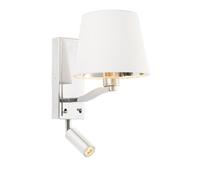 Luminosa Lighting Luminosa Harvey Flexi Wall Lamp With Led Reading Light Bright Nickel Plate, Vintage White Fabric