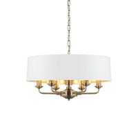 Luminosa Lighting Luminosa Highclere 6 Lamp Single Shade Pendant Ceiling Lamp, Antique Brass Plate, Vintage White Fabric