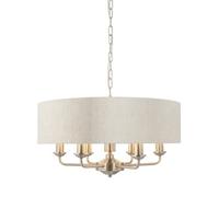Luminosa Lighting Luminosa Highclere 6 Lamp Single Shade Pendant Light Brushed Chrome Plate, Natural Linen