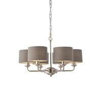 Endon Collection Highclere Pendant Light Bright Nickel Plate Charcoal Fabric Multi Arm Shade, Grey