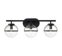 Hinkley Hollis 3 Light Bathroom Wall Light with Clear Seeded Glass And Black Finish