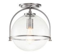 Quintiesse Somerset Single Light Flush Ceiling Fitting In Brushed Nickel Finish with Clear Seeded Glass