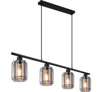 Luminosa Lighting Luminosa Hudson Bar Pendant Ceiling Light Matt Black, Smoke Glass Shades, 4X E27