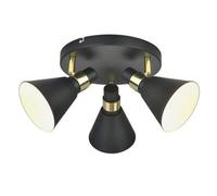 Luminosa Lighting Luminosa Industrial And Retro Flush Ceiling Light Black Matt, Gold 3 Light With Black Matt, White Shade, E14