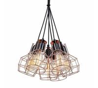 Luminosa Lighting Luminosa Industrial And Retro Hanging Pendant Black, Copper 6 Light With Wire Shade, E27
