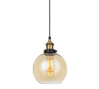 Luminosa Lighting Luminosa Industrial And Retro Hanging Pendant Black, Gold 1 Light With Amber Shade, E27 Dimmable