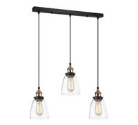 Luminosa Lighting Luminosa Industrial And Retro Hanging Pendant Black, Gold 3 Light With Clear Shade, E27 Dimmable