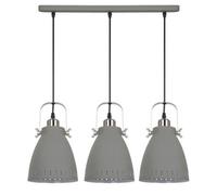 Luminosa Lighting Luminosa Industrial And Retro Hanging Pendant Satin Grey 3 Light With Grey Shade, E27