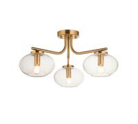 Luminosa Lighting Luminosa Jacob Multi Arm Semi Flush Ceiling Lamp Warm Brass Plate & Clear Bubble Glass 3X E14